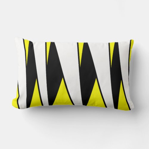 Unparallel Stripes Black and White on Yellow Lumbar Pillow