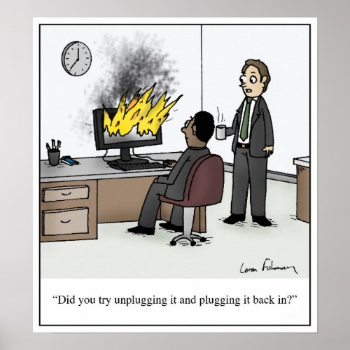 Unplug and Plug it Back in Cartoon Poster