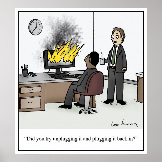 Unplug and Plug it Back in Cartoon Poster (Front)