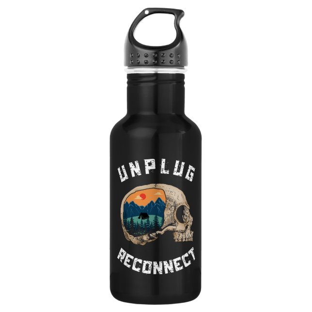 Unplug And Reconnect Campers Life Stainless Steel Water Bottle (Front)