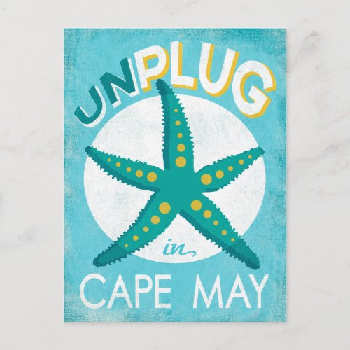 Unplug In Cape May Starfish Beach Nautical Postcard