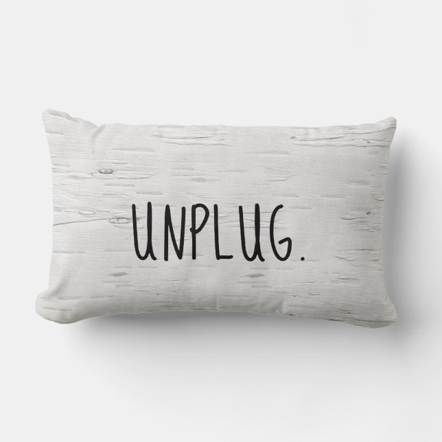 UNPLUG On Birch Wood Lumbar Pillow (Front)