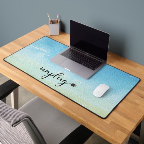 Unplug Script Text Plug Blue Sky Calming Desk Mat