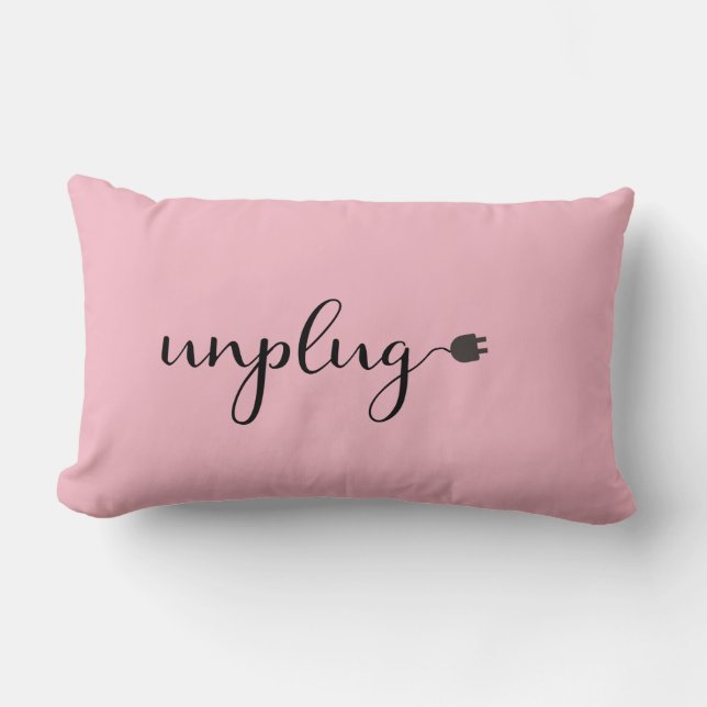 Unplug Script Text with Electrcial Cord and Plug Lumbar Pillow (Front)