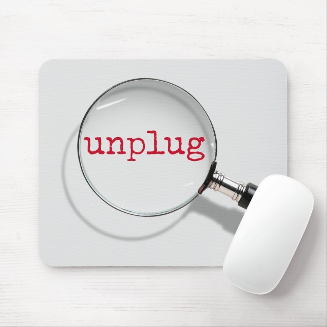 Unplug Text Under Magnifying Glass Mouse Pad (With Mouse)