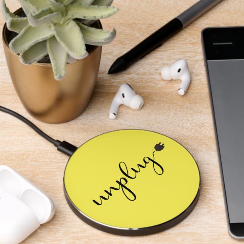 Unplug with Script Text and Electric Plug  Wireless Charger