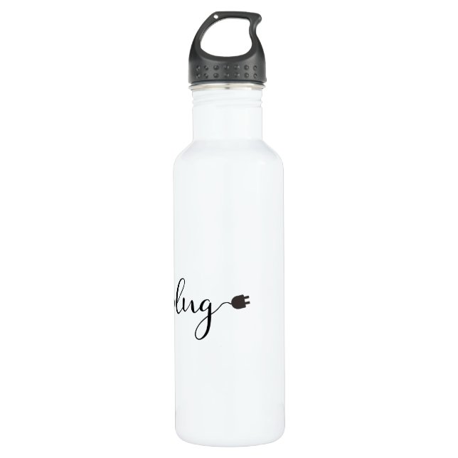 Unplug with Script Text and Plug Stainless Steel Water Bottle (Front)