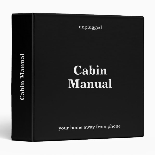 Unplugged Cabin Manual Minimalist Black 3 Ring Binder (Front/Spine)