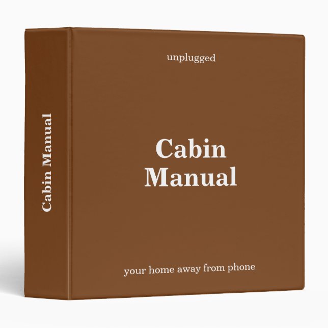 Unplugged Cabin Manual Minimalist Brown 3 Ring Binder (Front/Spine)