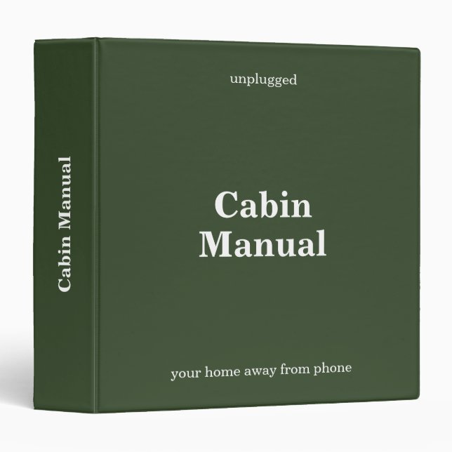 Unplugged Cabin Manual Minimalist Green 3 Ring Binder (Front/Spine)
