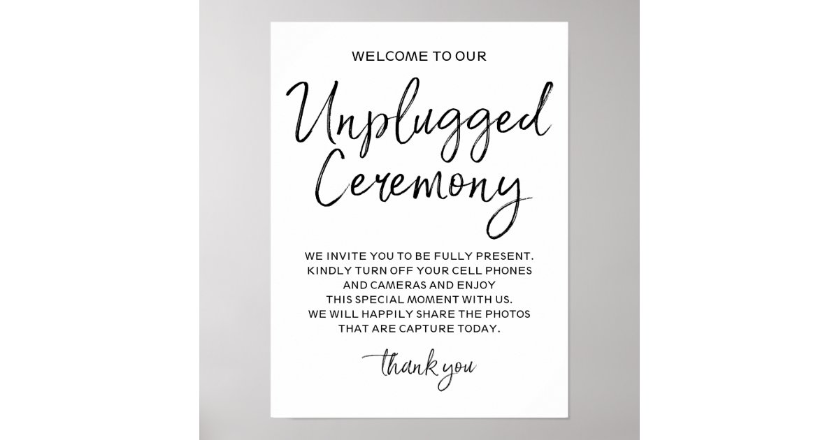 Unplugged Ceremony 12x16 Sign | Zazzle
