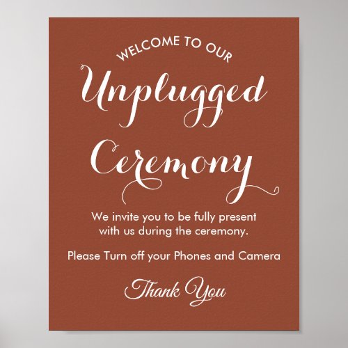 Unplugged Ceremony Brown White Wedding  Poster