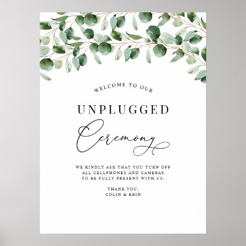 Unplugged Ceremony Eucalyptus Greenery Wedding Poster