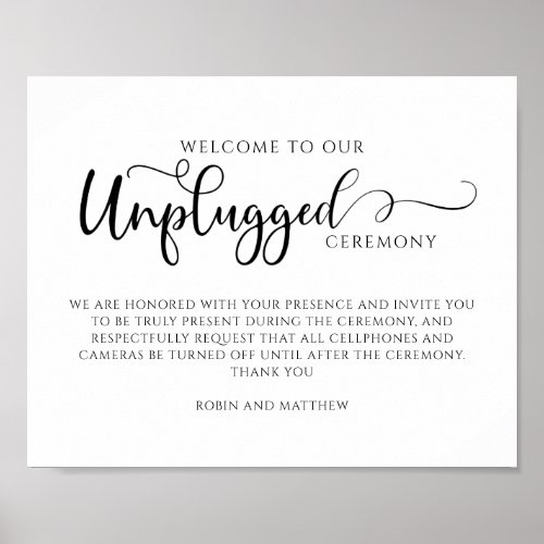 Unplugged Ceremony Modern Calligraphy Black Poster