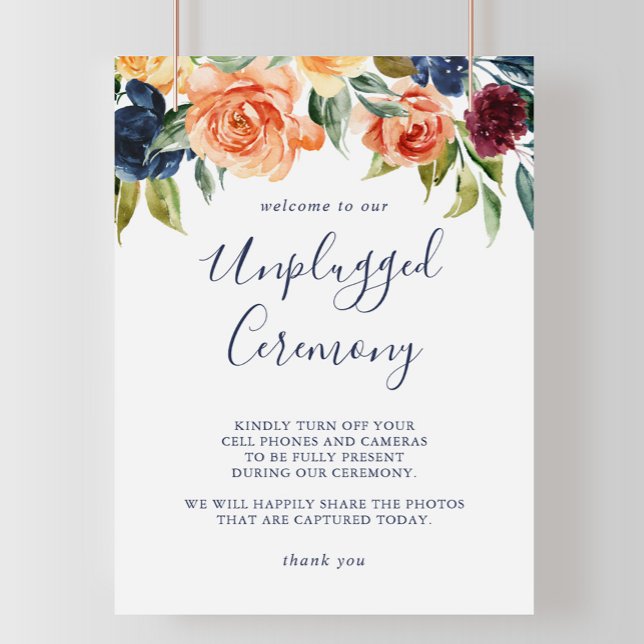 Unplugged Ceremony Multicolor Elegant Floral Sign (Creator Uploaded)