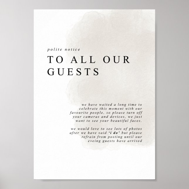 Unplugged ceremony, no phones sign (Front)