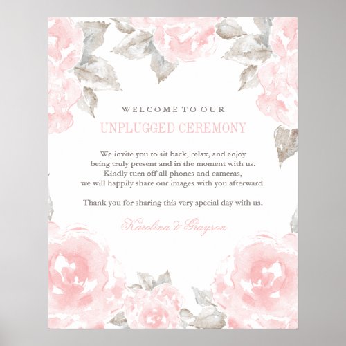 Unplugged Ceremony Pink Watercolor Rose Vintage Poster