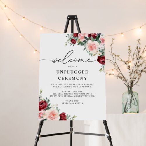 Unplugged Ceremony Rustic Burgundy Blush Wedding Foam Board