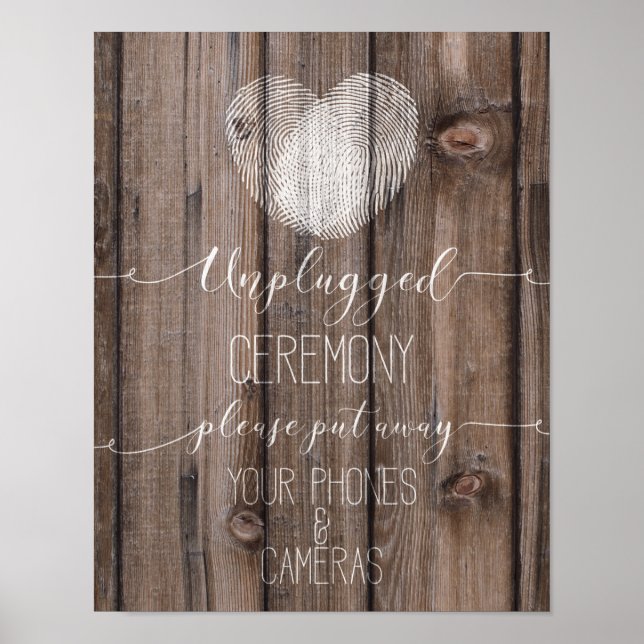 unplugged ceremony rustic wood wedding sign Print (Front)