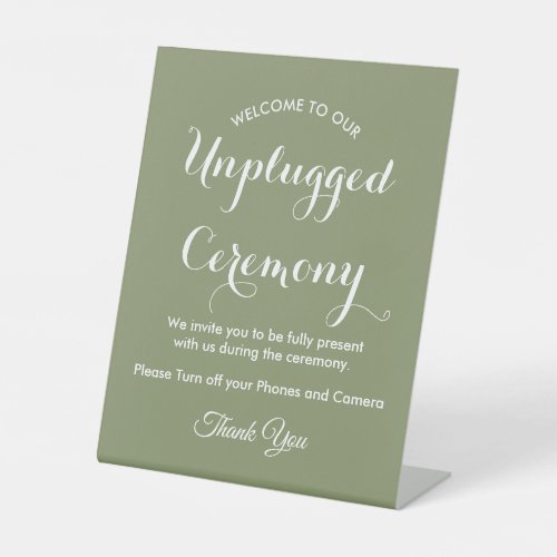 Unplugged Ceremony Sage Green White Wedding  Pedestal Sign
