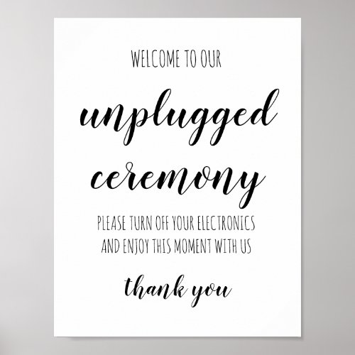 Unplugged Ceremony Simple Handwritten Wedding Sign