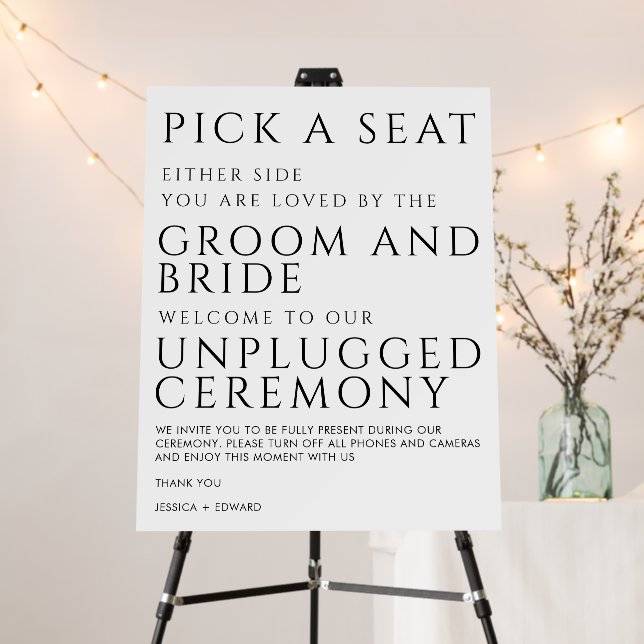 Unplugged Ceremony Simple Modern Script Foam Board (In Situ (Stand))