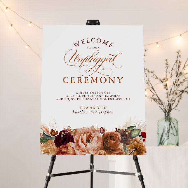 Unplugged Ceremony Terracotta Wedding Welcome Foam Board (In Situ (Stand))