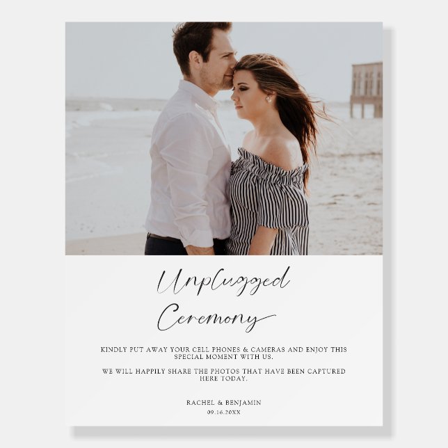 Unplugged Ceremony Wedding Elegant Script Photo  Foam Board (Front)