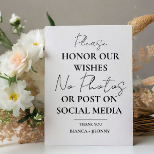 Unplugged Ceremony Wedding NO Photo & Social Media Pedestal Sign
