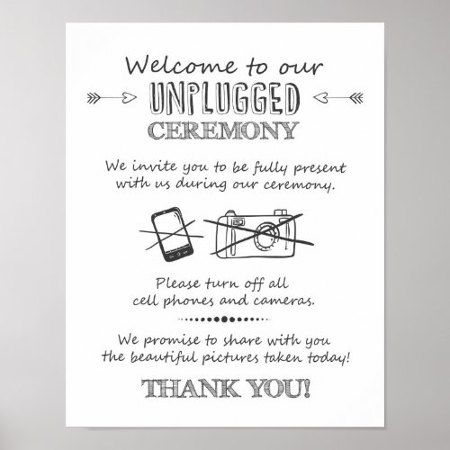 Unplugged ceremony wedding poster Ceremony sign