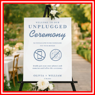 Unplugged Ceremony Wedding Sign Dusty Blue