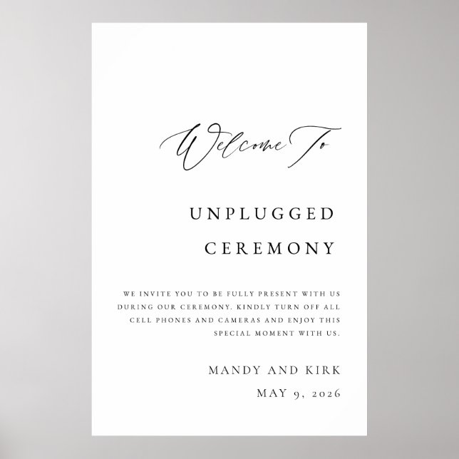 Unplugged Ceremony Wedding Sign Elegant Minimalist (Front)