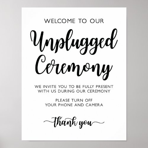 Unplugged Ceremony Wedding Sign Modern Calligraphy