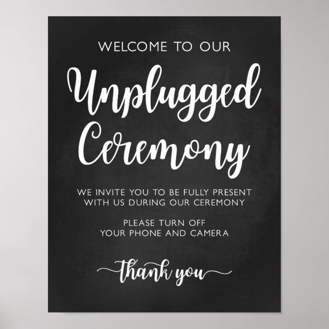 Unplugged Ceremony Wedding Sign Modern Calligraphy (Front)
