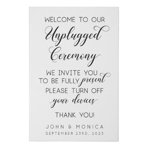 Unplugged Ceremony Wedding Welcome Faux Canvas Print