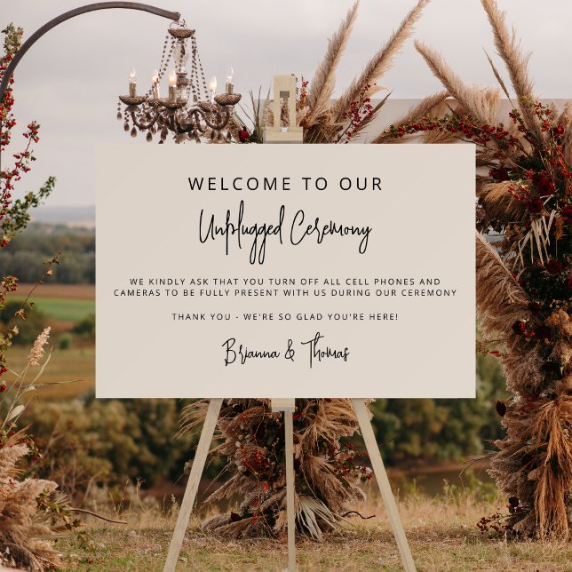 Unplugged Ceremony Wedding Welcome Sign (Personalize this easel sign with your text and names.)