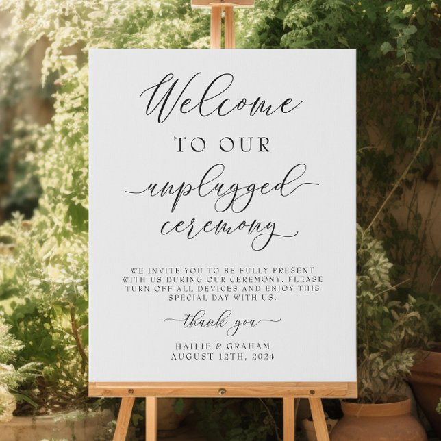 Unplugged Ceremony Welcome Wedding Faux Canvas Print (Welcome to our unplugged ceremony wedding sign)