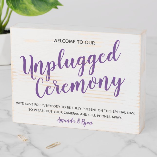 Unplugged Ceremony Wooden Box Sign (In Situ Horizontal)
