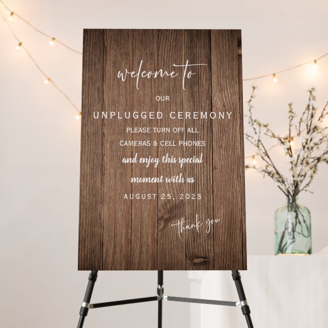 Unplugged Ceremony Wooden Sign (In Situ (Stand))