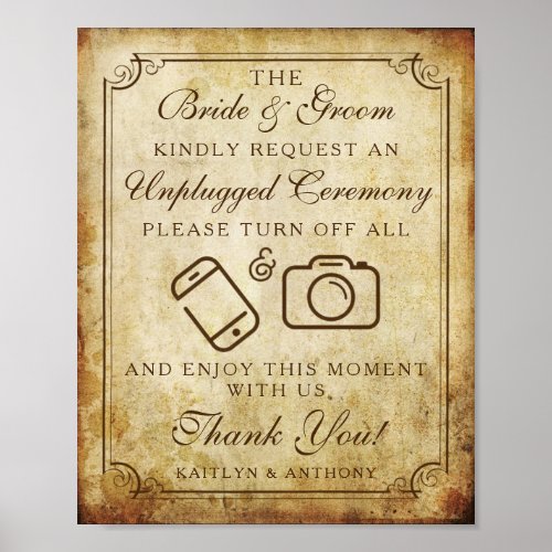 Unplugged Vintage Wedding Ceremony Sign