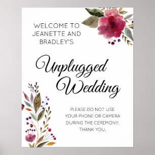 Unplugged Wedding Burgundy Floral Wedding Sign