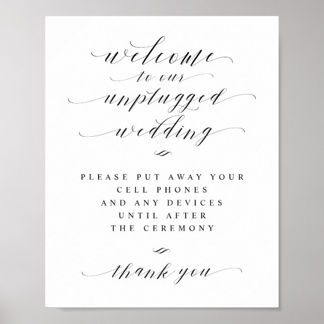 Unplugged Wedding Calligraphy Script Welcome Sign (Front)