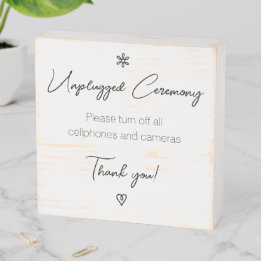 Unplugged Wedding Ceremony Fancy Calligraphy Wooden Box Sign