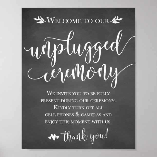 Unplugged Wedding Ceremony Sign 8x10 (Front)