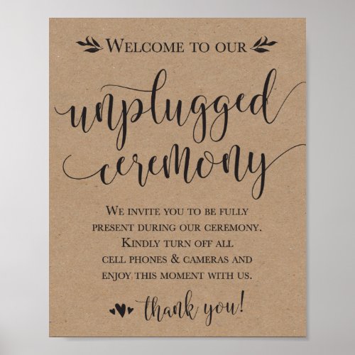 Unplugged Wedding Ceremony Sign 8x10