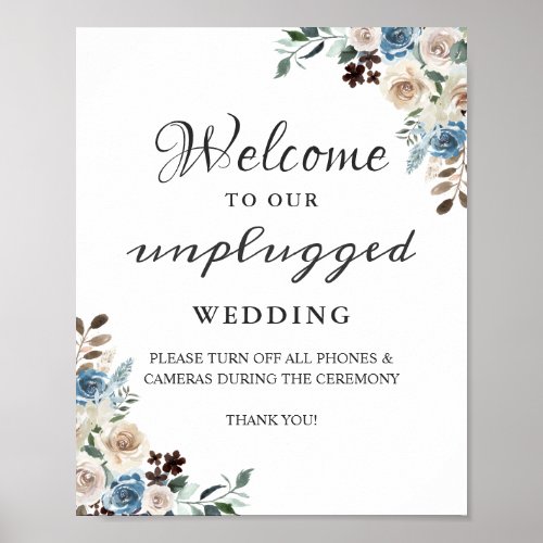 Unplugged Wedding Ceremony Sign Boho Dusty Floral