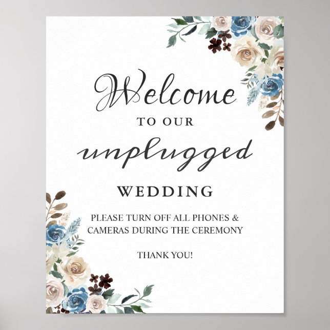 Unplugged Wedding Ceremony Sign Boho Dusty Floral (Front)