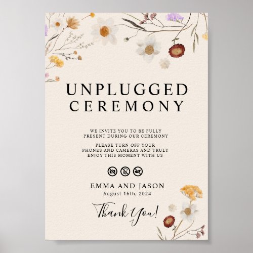 Unplugged Wedding Ceremony Sign Boho Wildflower
