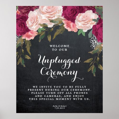 unplugged wedding ceremony sign burgundy floral