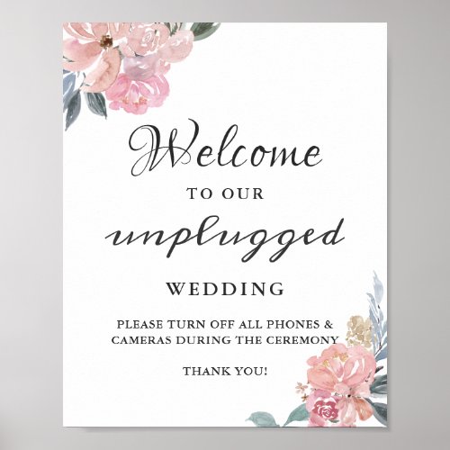 Unplugged Wedding Ceremony Sign Dusty Pink Floral